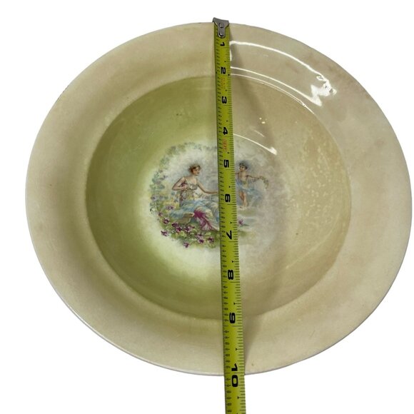 Antique French Porcelain Bowl With Cherub & Lady Design 10 Diameter Collectible - Picture 2 of 10